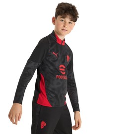 A.C. Milan - Maglia Training con Zip 1/4 Bambino, Felpa Gara da Allenamento, Stagione 2025/2026, Prodotto Ufficiale, Bambino, Nero, 14 Anni