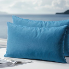 Polyaround Waterproof Outdoor Pillows, Feather and Down Filled Outdoor Throw Pillows Water-Resistant Decorative Premium Lumbar Pillow Pack of 2