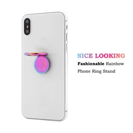 lenoup Rainbow Cell Phone Ring Stand Holder,Purple Multicolor Ring Grip Kickstand,360 Rotation Metal Finger Ring for Almost All Phones,Pad