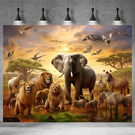 Jungle Animals Backdrop Summer Tropical African Forest Wild Animals Safari Theme Party Photography Background Children Boys Birthday Backdrop Decorations Photo-Shoot Props Background 7x5ft