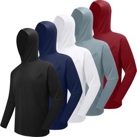 HovSiyla 5 Pack Men's Athletic Hoodies Moisture Wicking Long Sleeve Fishing Shirts UPF Sun Protection Rash Guards Shirts Thumb Hole Black Grey White Navy Red X-Large