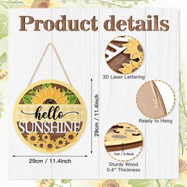 CHDITB 3D Hello Sunshine Front Door Sign Wreath, Wooden Yellow Bufflo Paid Sunflower Decoration Wall Hanging, Rustic Welcome Summer Decor Hanger for Porch Farmhouse Indoor