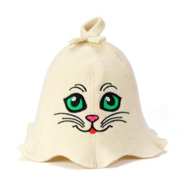 SAUNA GURU Sauna Kitten Eyes Hat, 100% Organic Wool Felt Sauna Cap, Banya Hat Sauna Hair Protector, Sauna Accessories Embroidered Hat, Russian Sauna Hat, Sauna Accessory, Sauna Gifts for Men and Women
