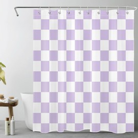 HVEST Cortina de ducha a cuadros morados para baño, bonita cortina de ducha estética con patrón de cuadrícula de ajedrez, moderna cortina de baño, tela de poliéster con ganchos, 72 pulgadas de largo x