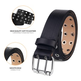 MINGSUN Double Grommet Belt PU Leather Belt Black Belt with Double Hole Punk Belt Goth