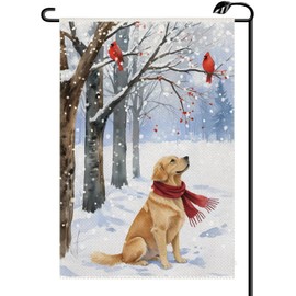Dog Winter Garden Flag 12x18 Inch Vertical Double Sided Seasonal Golden Retriever Cardinal Small Flags Farmhouse Outside Decoration For Yard DJ16