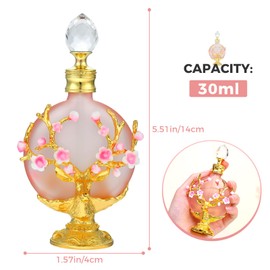 Yetaha Decorative Perfume Bottles, Vintage Crystal Refillable Perfume Bottles Empty Romantic Cherry Blossom Perfume Bottle Essential Oil Bottle for Home Decor Woman Gift, Pink