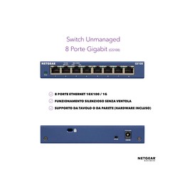 Netgear GS108GE 8-Port Unmanaged Gigabit Copper Switch (Plug and Play, up to 1000 Mbps Data Transfer, Fanless, Metal Enclosure) Blue