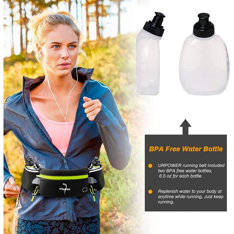 Adjustable Running Belt with Zip Pocket, 2 Water Bottles, 2