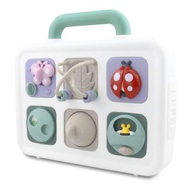 Baby Activity Board Toy with Handle, Montessori Educational Busy Board for Toddlers, Sensory Toy for Fine Motor Skills Development, Travel-Friendly Learning Toy for Kids Ages 1-4 years (Forest)