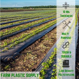 Farm Plastic Supply - Black Plastic Sheeting - 10 mil - (5' x 100') - Black Plastic Tarp, Polyethylene Vapor Barrier Sheeting, Painters Tarp
