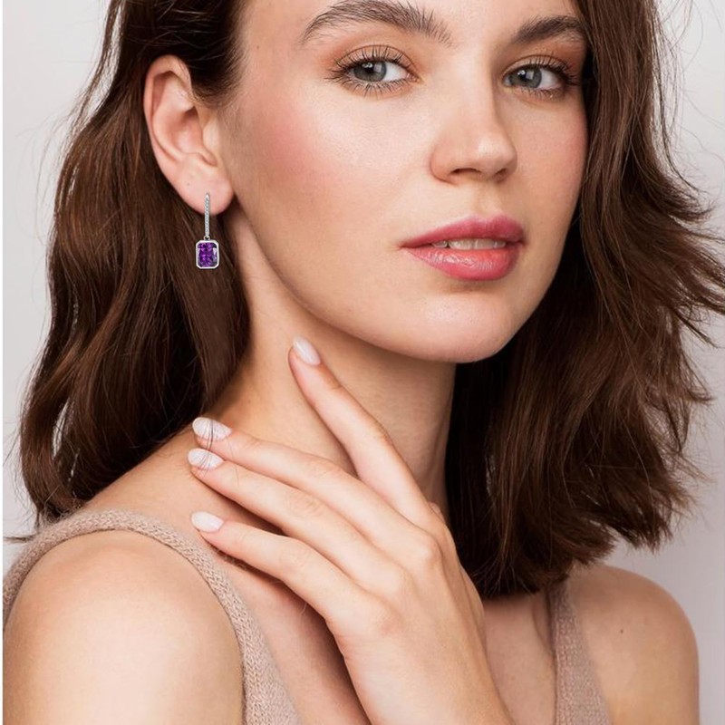 CARICY 925 Sterling Silver Baguette Earring for Her Rectangular Birthstone