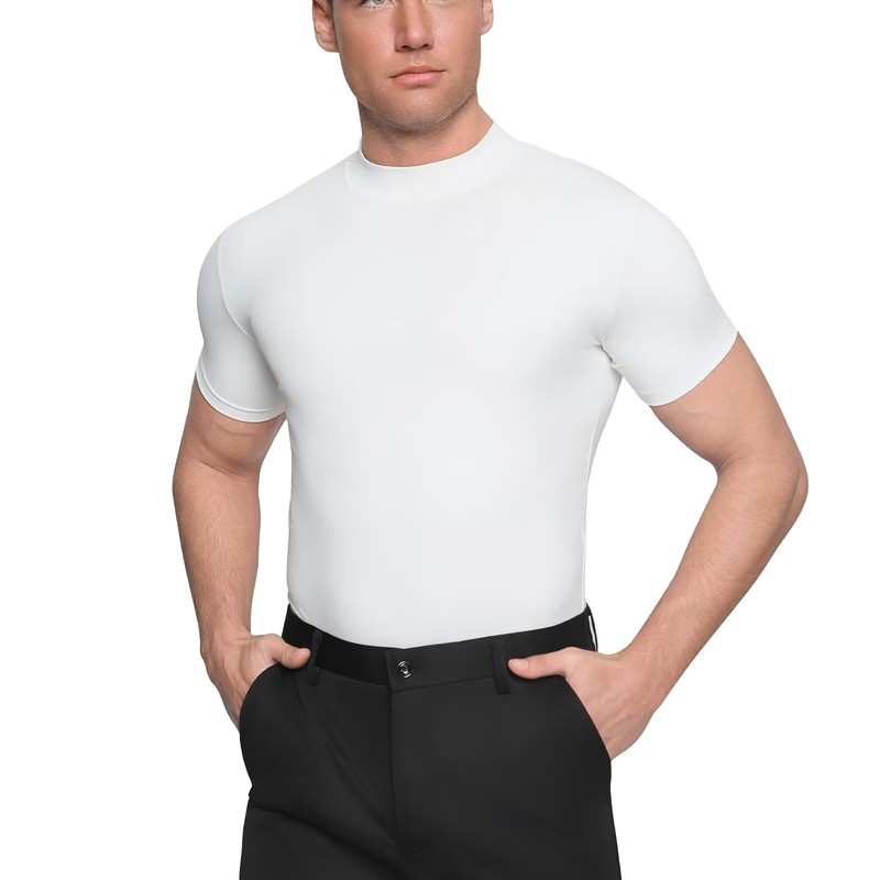 Landofgenie Mens Mock Neck Short Sleeve Onesie Solid One Piece