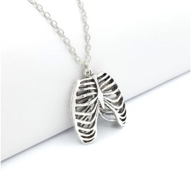 "Handmade" Skeleton Ribcage SILVER Plated Necklace Human Body Bone Chest Sternum Ribs