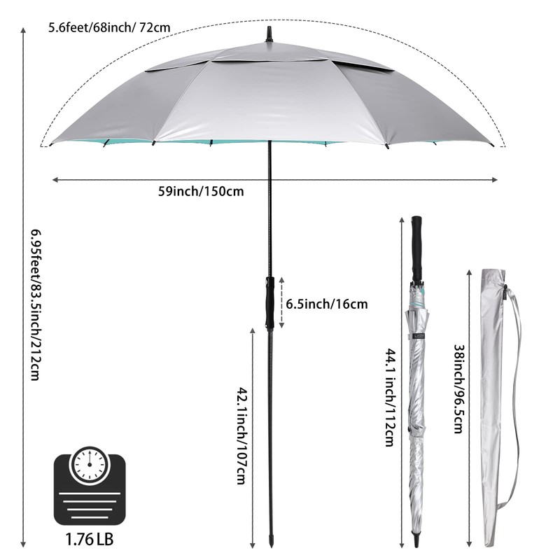 G4Free Vented UV Golf/Beach Umbrella 68" Arc, Auto Open Oversize
