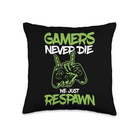 Gamers Never Die Just Respawn Virtual Reality Gaming Console Throw Pillow