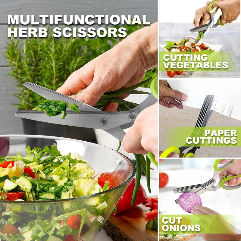 Herb Scissors, Shallot Scissors, Multipurpose 5 Blade Kitchen Herb Shears,