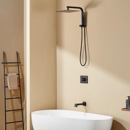 SOOOHOT Black Shower Head and Handle Set, Black Shower Faucet Set with 12 Inch Shower Heads with Handheld Spray Combo and Tub Spout, Shower Systems with Rain Shower and Handheld (Valve Included)