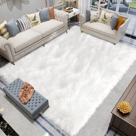 Latepis Large Area Rug 6.7x10 Big Rugs White Faux Sheepskin Fur Rug for Living Room Washable Rug Fluffy Rug for Bedroom High Pile Plush Rug Shaggy Rug Home Décor Rectangle Rug