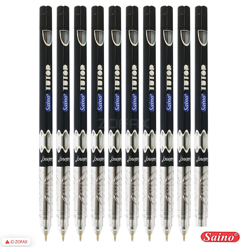 SAINO 10 x 0.6mm Fine Tip Ball Pens Tutor BLACK