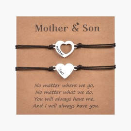 MANVEN Mother Daughter Bracelet Mother Son Bracelet Gift for Mother and Daughter Mother and Son Heart Bracelet for Girls Women Boys Matching Bracelets Set 2, Nylon stainless steel, No gemstone