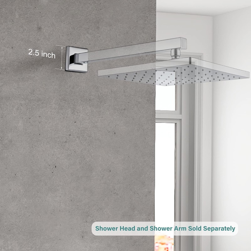 Heyalan Modern 2.5” Square Shower Arm Flange Shower Head Arm
