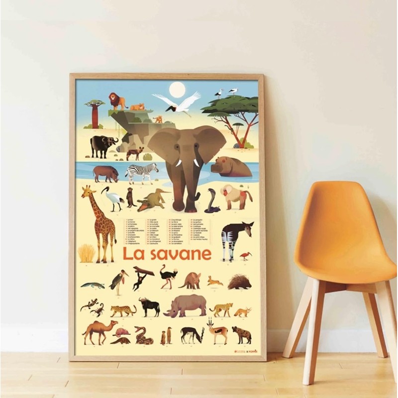 POPPIK Sticker Poster, Savannah, Interactive Educational Poster with Removable Stickers,