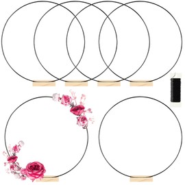 6 Pack Floral Hoop with Stand and 38-Yard Paddle Wire 24 Inch Metal Rings for DIY Centerpiece Table Decorations Crafts Macrame Rings Hoop Wreath Dream Catcher Rings Wedding Christmas Wreaths, Black