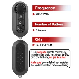 Schlüsselanhänger Auto-Fernbedienung für FIAT MPV Bravo /Ducato 500 Doblo Qubo Grande Punto Citroen Jumper Peugeot Boxer 433.92 ID46