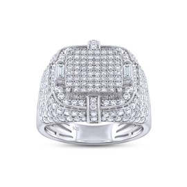 Wishrocks 1.90 CT Baguette & Round Cut Lab Created Moissanite Square Frame Anniversary Wedding Ring For Men's In 14K White Gold Plated Sterling Silver (VVS1/1.90 Cttw)-12.5