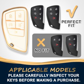 QBUC for Chevy Key Fob Cover with Keychain Soft TPU Protection Case Compatible with 2021-2026 Chevy Equinox Blazer Tahoe Suburban GMC Yukon Denali Silverado 5-Buttons(Gold Trim White)