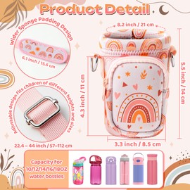 Boho Water Bottle Holder Bag for Children - Rainbow Water Bottle with Adjustable Shoulder Strap, Neoprene Bottle Holder Bottle Bag with Zip Pocket for School Running Hiking Travel Camping, Boho, Boho