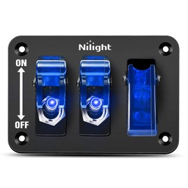 Nilight Interruptor de palanca de 3 bandas, panel de interruptor basculante de 12 V con luz LED y cubierta abatible, placa de interruptor de encendido/apagado de alta resistencia, interruptor basculante SPST de 3 pines, 2 años de garantía