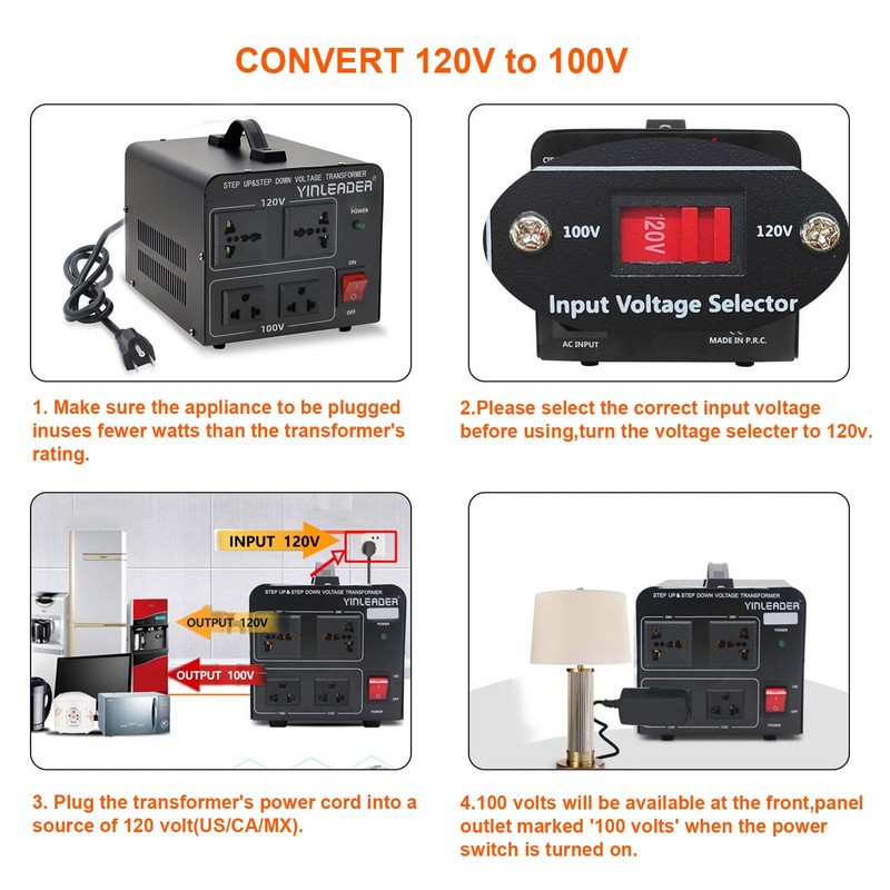 Yinleader 1000W US 120V to 100V JP Japan Voltage Converter