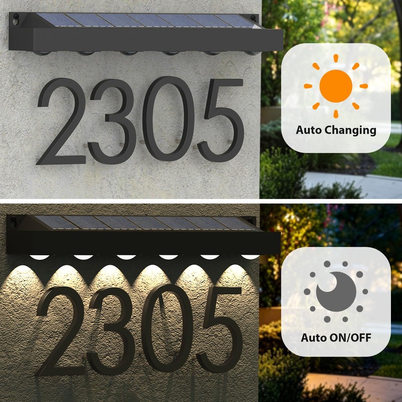 Solar Lights Outdoor Illuminates House Numbers and House Address Sign,