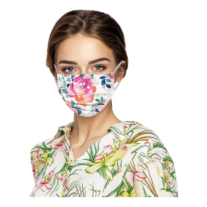 Mascarilla Con Estampado De Flores Para Protección Desechabl