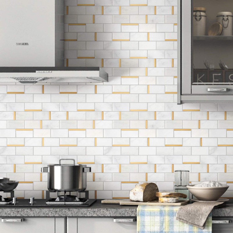 Tile Generation NBG-5 2x4 Subway Tile White and Gold Metal