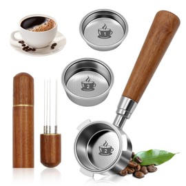 Scettar 51MM Naked Bottomless Portafilte, Espresso Portafilter 51mm with 2 Pcs Pressurized Basket and WDT Tool Non-pressurized Basket, Double Spouts (3 Ears)