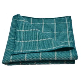 King & Priory Cyan Birdseye Check Pocket Square, Handkerchief