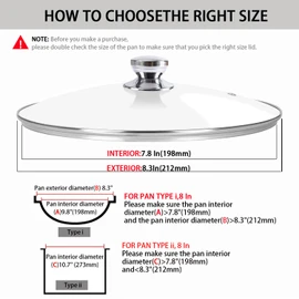 Pan Lid 8 Inch Replacement Glass Lid for 8" Frying Pan, Pot, Wok, Skillet and Compatible with Lodge 8" Cast Iron Skillet