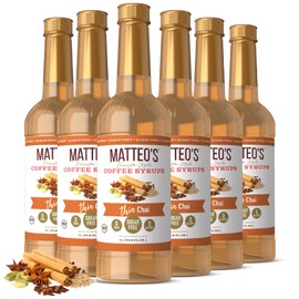 Matteo's Barista Style Sugar-Free Coffee Syrup, Chai Flavor, Zero Calories and Sugar, Keto Friendly, Ideal for Lattes, Cappuccinos, Espresso, Americano, Indulgent Taste 33.8 Oz, 6-Pack