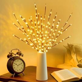DK177 2 Pack Led Branch Light Battery Operated Lighted Branch Vase Filler Willow Tree Artificial Little Twig Power Brown 30 Inch 20 LED for Home Romantic Decoration, Warm White