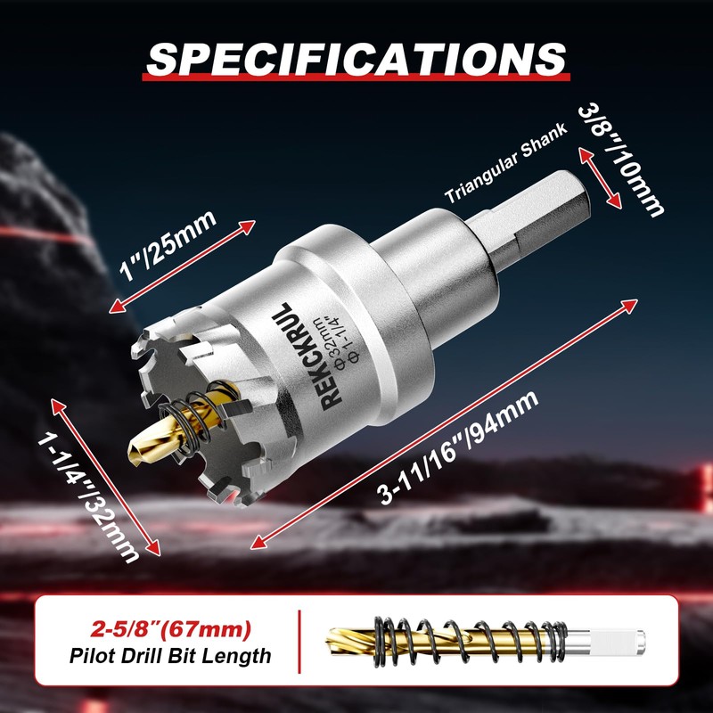 REKCKRUL 1-1/4" (32mm) TCT Carbide Hole Saw Kit for Metal