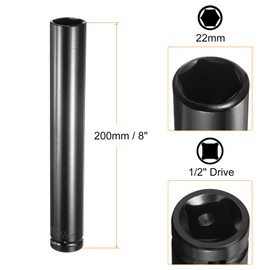 HARFINGTON Deep 6-Points Impact Socket 1/2" Drive 22mm Metric Socket 8" Length with 1/4" Hex Shank Adapter, CR-V Steel Socket Adapter Accessory Tool Set Kit for Hex Bolts Nuts