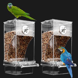 Comedero Automático para Pájaros, Sin Ensuciar, Paquete De 2 Comederos De Acrílico Transparente para Loros, Semillas, Perchas, Periquitos, Comida, Accesorios para Agapornis Pequeños Y