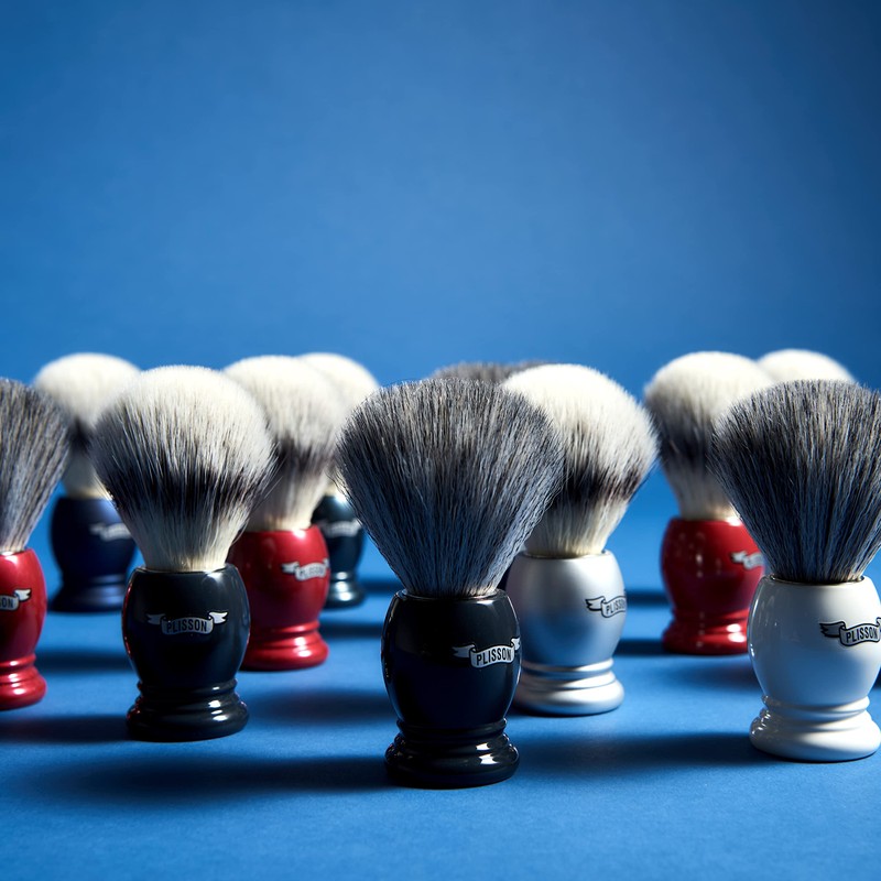 Plissson Classic Shaving Brush with Black Handle and White Fibre