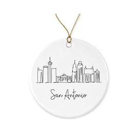 KrysDesigns San Antonio Ornament Christmas Tree Ornament - Gift for Men Or Women - Gift Ceramic Holiday Decoration Present Porcelain 3'' Flat with Gold Ribbon Both Sides, White