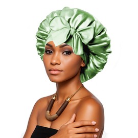ElioxaSilk Satin Bonnet for Women – Double Layered Silk Sleep Cap for Natural Hair, Braids, Locs & Curly Styles – Adjustable Non-Slip Night Hair Wrap (SAGEGREEN)