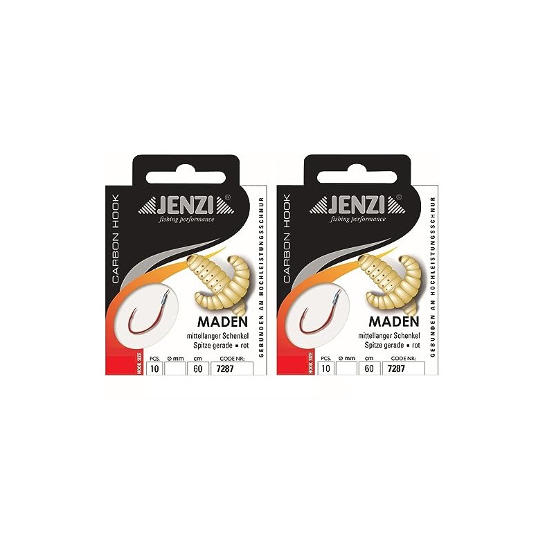 Set: 2 packs of tied maggot hooks by Jenzi, (20