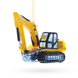 Excavator Blown Glass Christmas Ornament